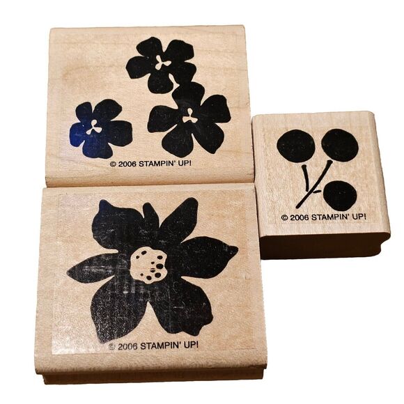Stampin' Up! Wood Mounted Flower & Berry Scrapbooking Stamp Set 3 Pack - Picture 1 of 6